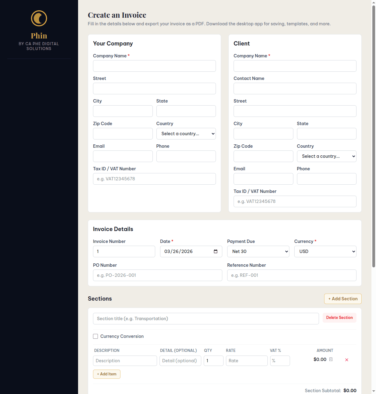 Phin Invoice Builder